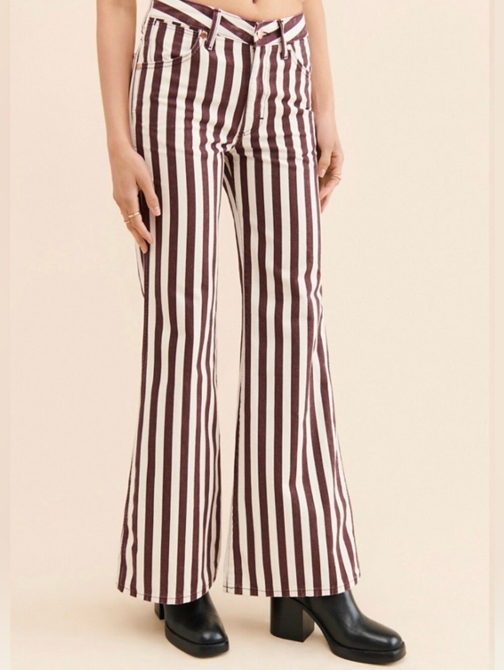 Wrangler Wanderer Striped Flare Jeans in Cream and Brown